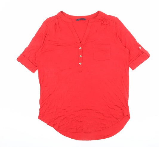 Marks and Spencer Womens Red Viscose Basic Button-Up Size 12 V-Neck