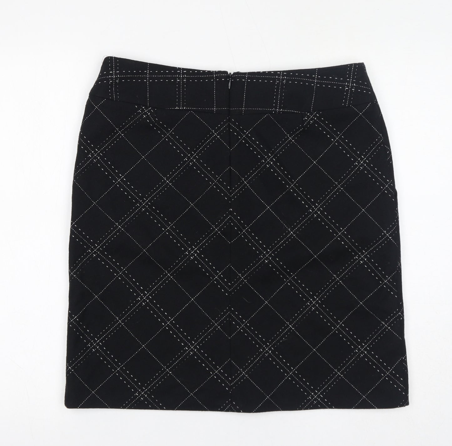 Marks and Spencer Womens Black Check Polyester A-Line Skirt Size 12 Zip