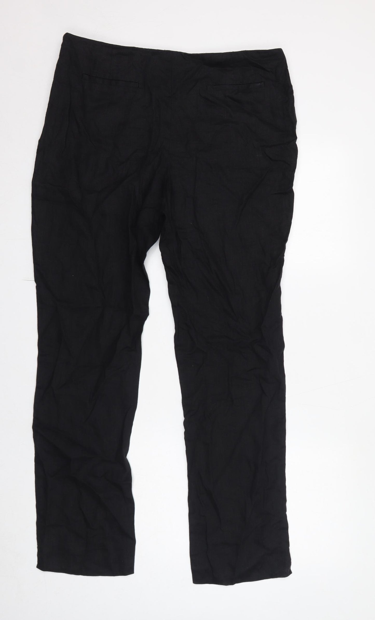 Artigiano Womens Black Linen Trousers Size 16 L32 in Regular Zip