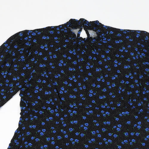 New Look Womens Black Polka Dot Viscose A-Line Size 16 Mock Neck Pullover - Floral