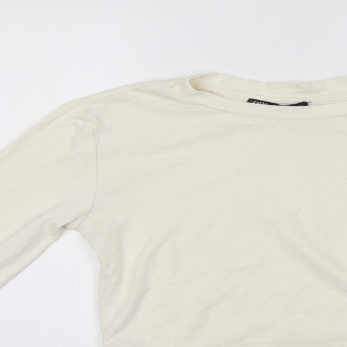 Zara Womens Ivory Cotton Cropped T-Shirt Size M Round Neck