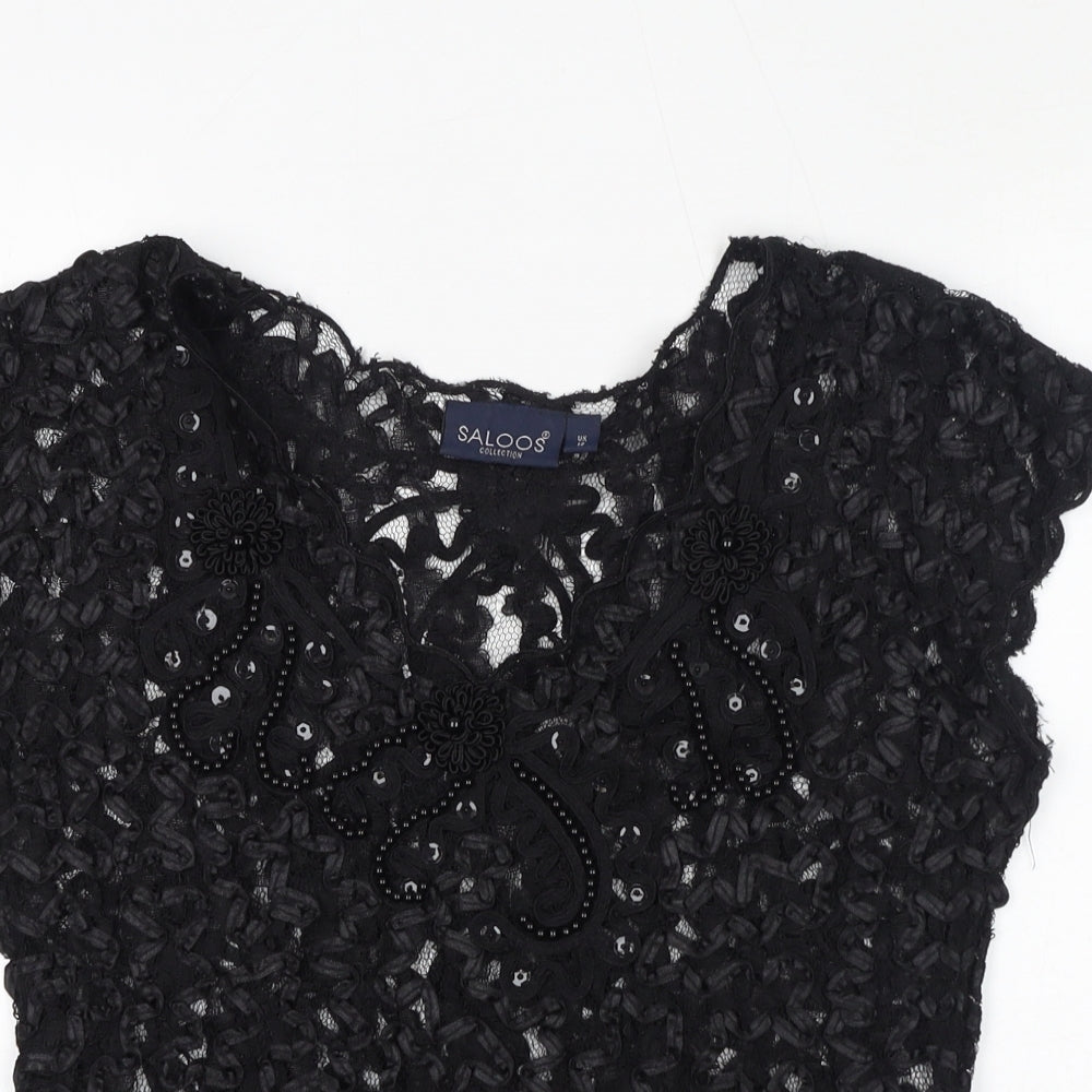 Saloos Womens Black Polyester Basic Blouse Size 12 V-Neck