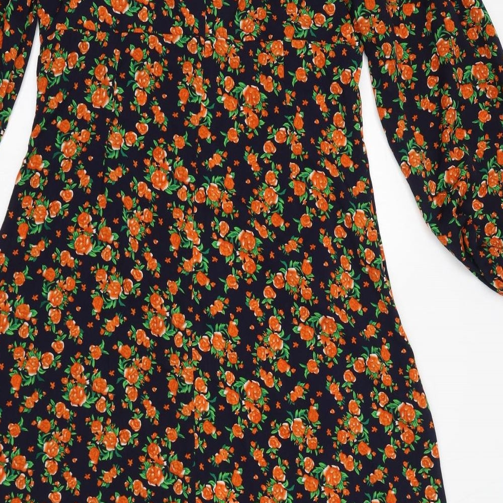 Missguided Womens Orange Floral Polyester A-Line Size 14 Square Neck Zip