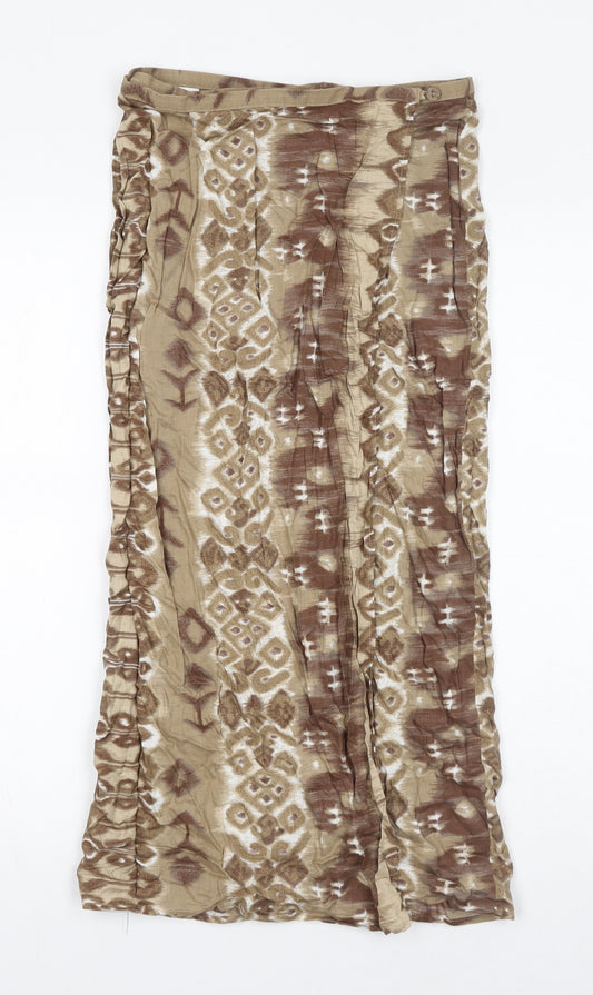 St Michael Womens Brown Geometric Viscose Wrap Skirt Size 12 Button