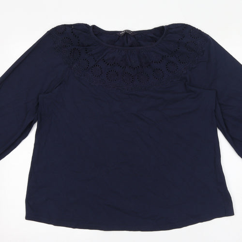 Marks and Spencer Womens Blue 100% Cotton Basic Blouse Size 14 Round Neck