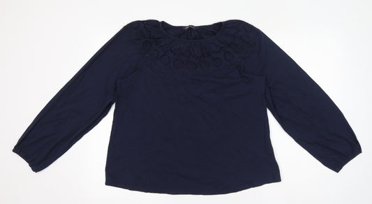 Marks and Spencer Womens Blue 100% Cotton Basic Blouse Size 14 Round Neck