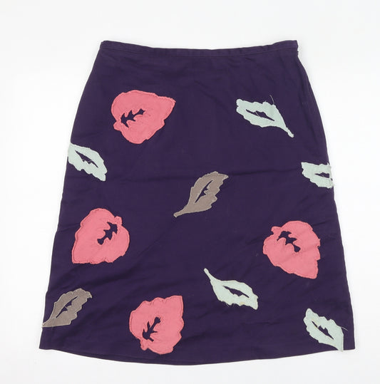Boden Womens Purple Geometric Cotton A-Line Skirt Size 14 Zip