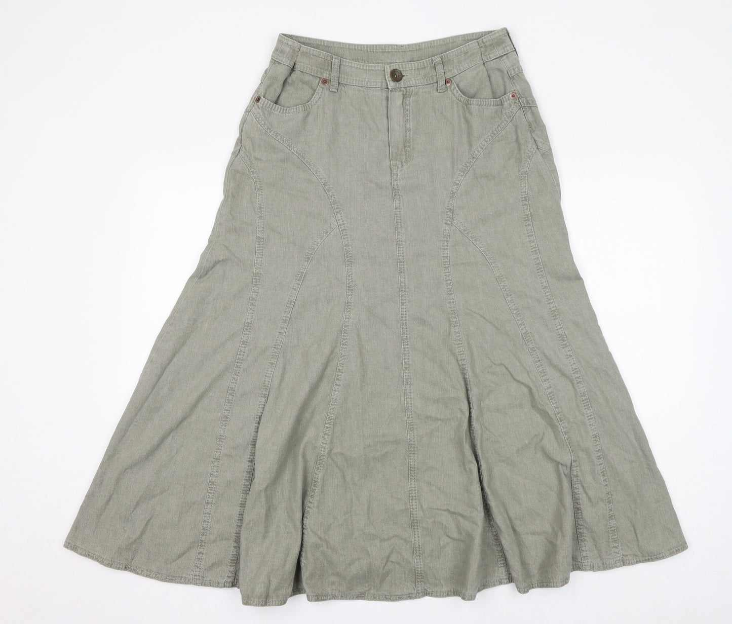 Marks and Spencer Womens Green Cotton Swing Skirt Size 12 Zip