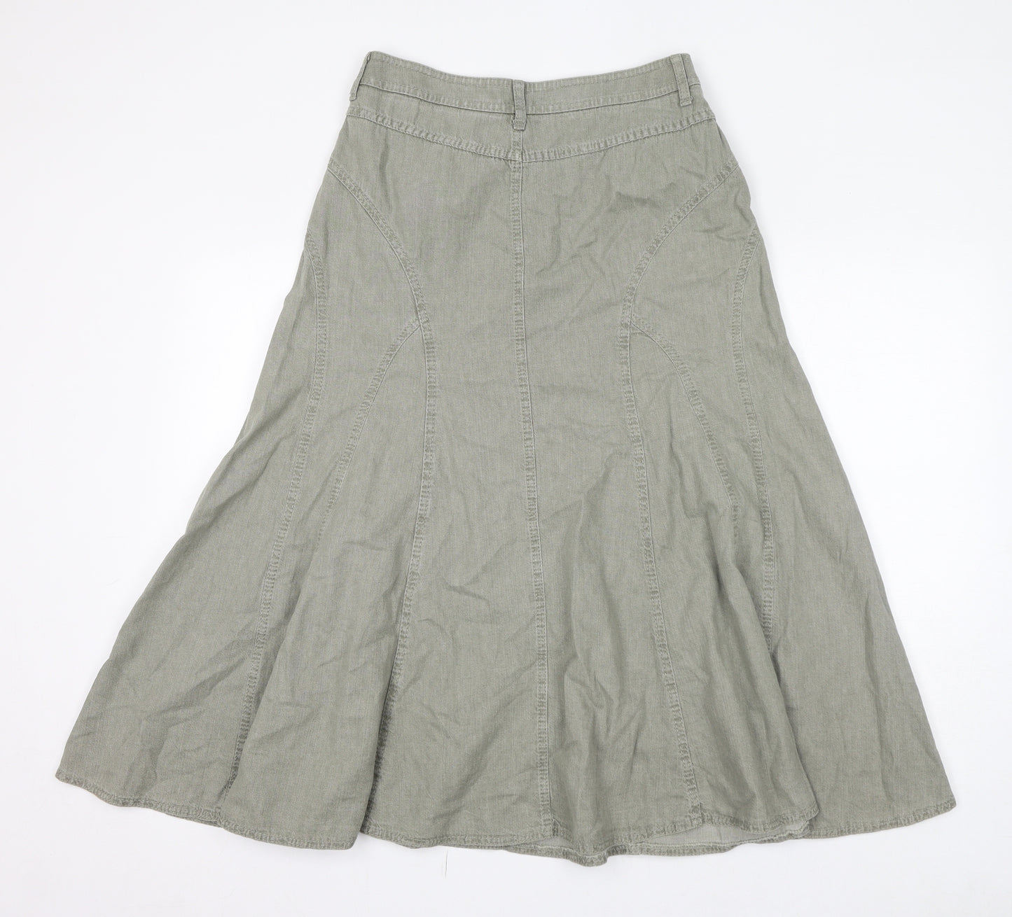 Marks and Spencer Womens Green Cotton Swing Skirt Size 12 Zip