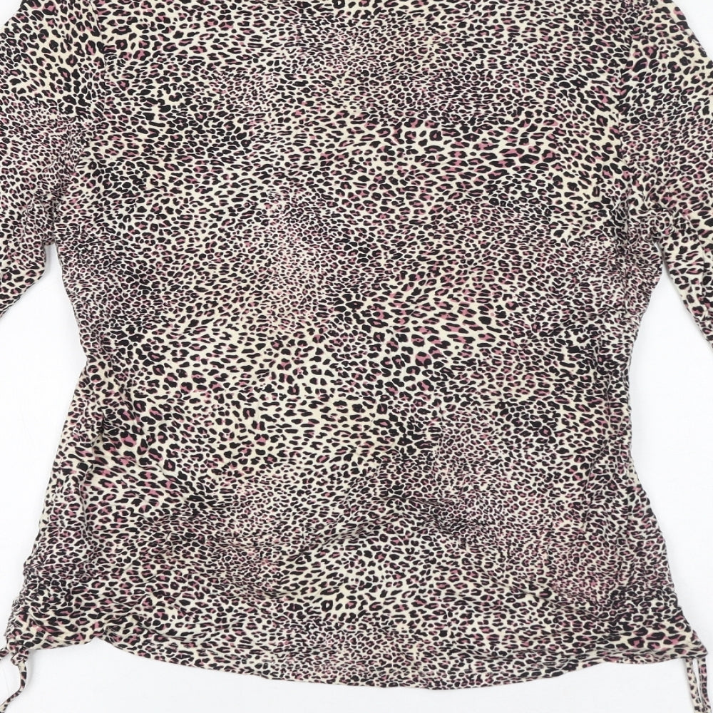 NEXT Womens Pink Animal Print Viscose Basic T-Shirt Size 18 V-Neck - Leopard Print