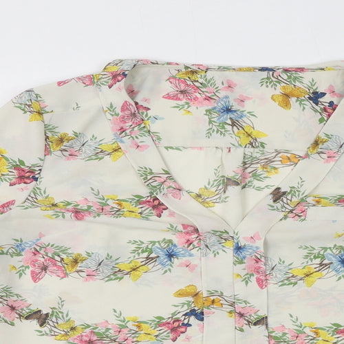 Oasis Womens White Floral Polyester Basic Blouse Size 10 V-Neck