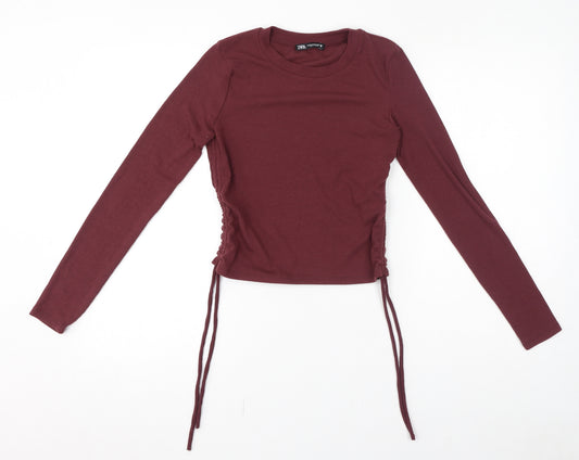 Zara Womens Purple Polyester Basic T-Shirt Size M Round Neck
