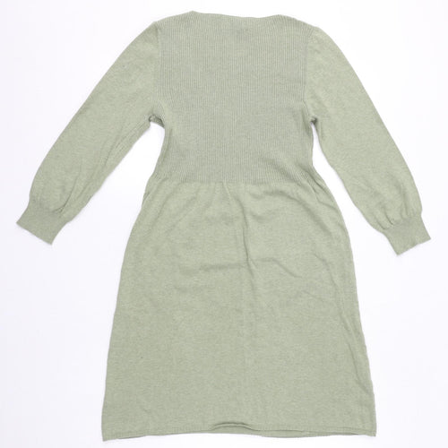 Toast Womens Green 100% Cotton A-Line Size 12 V-Neck Pullover - Ribbed Bodice