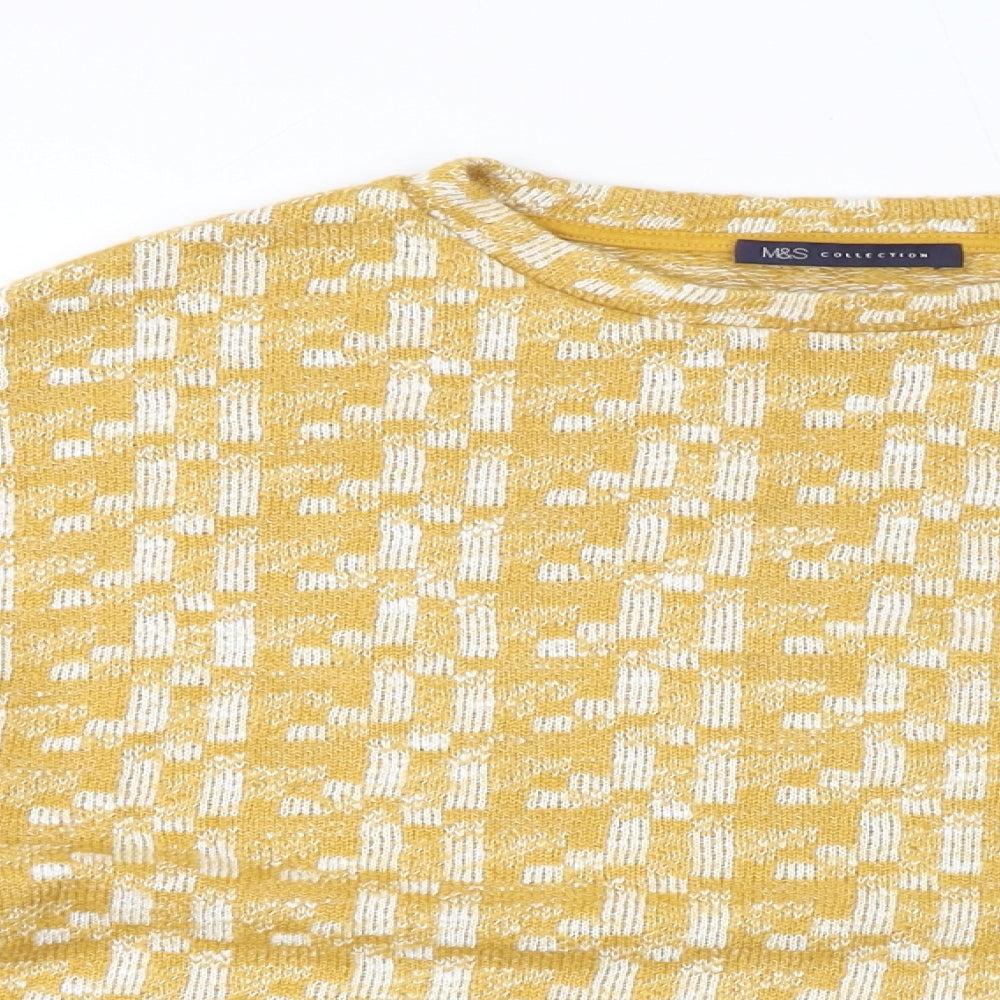Marks and Spencer Womens Yellow Round Neck Geometric Viscose Pullover Jumper Size 10