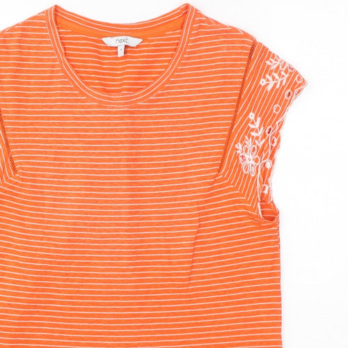 NEXT Womens Orange Striped Cotton Basic T-Shirt Size 8 Round Neck
