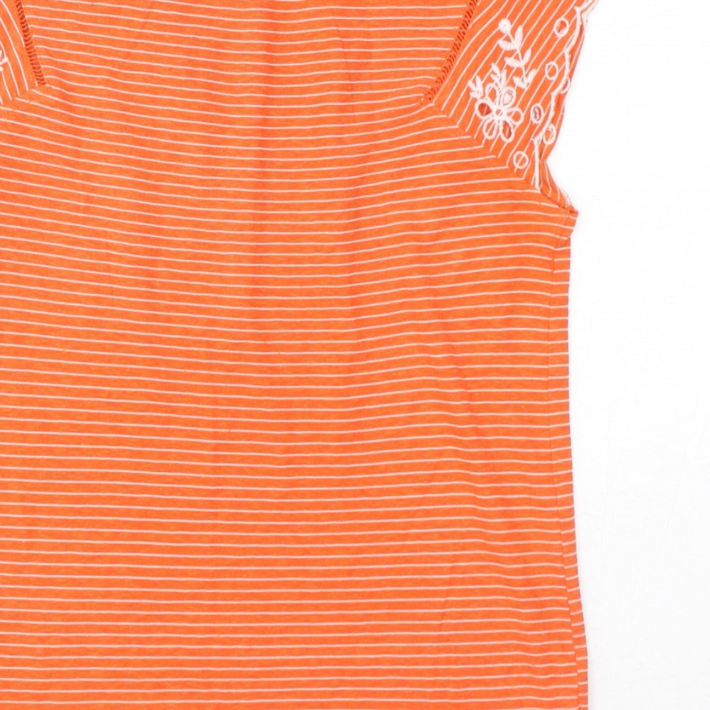 NEXT Womens Orange Striped Cotton Basic T-Shirt Size 8 Round Neck