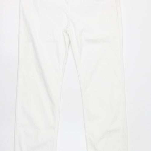 Marks and Spencer Womens White Cotton Straight Jeans Size 14 L30 in Regular Zip