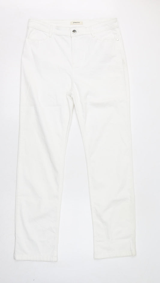 Marks and Spencer Womens White Cotton Straight Jeans Size 14 L30 in Regular Zip