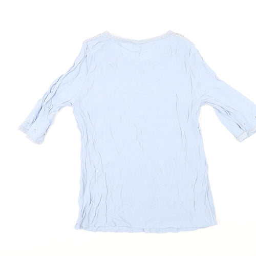 Monsoon Womens Blue Viscose Basic T-Shirt Size 14 Round Neck