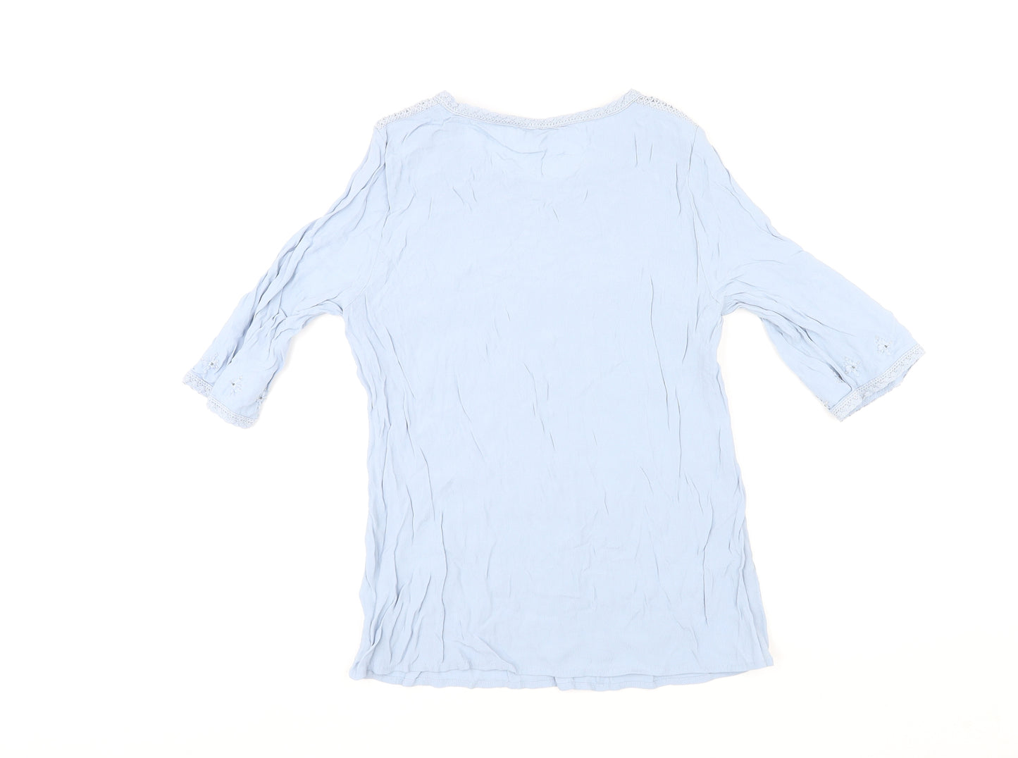 Monsoon Womens Blue Viscose Basic T-Shirt Size 14 Round Neck