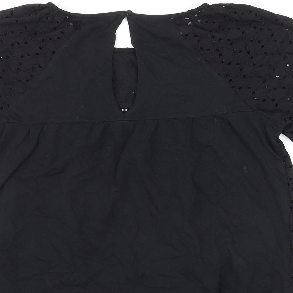 NEXT Womens Black Cotton Basic Blouse Size 10 Round Neck