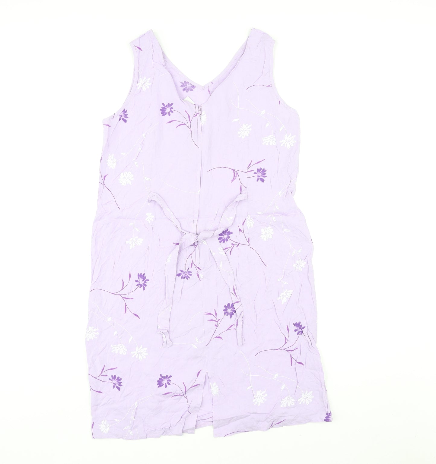 Essentials Womens Purple Floral Viscose A-Line Size 16 V-Neck Pullover