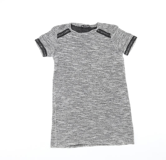 Miss Selfridge Womens Grey Geometric Polyester T-Shirt Dress Size 8 Round Neck Pullover