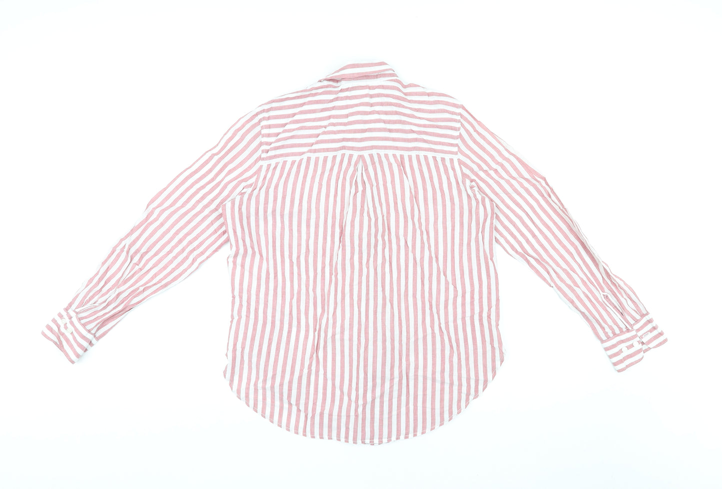 H&M Womens Pink Striped Cotton Basic Button-Up Size 10 Collared