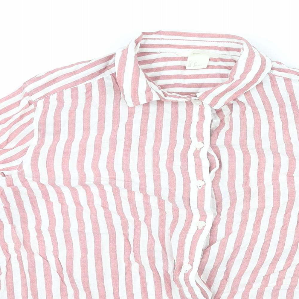 H&M Womens Pink Striped Cotton Basic Button-Up Size 10 Collared