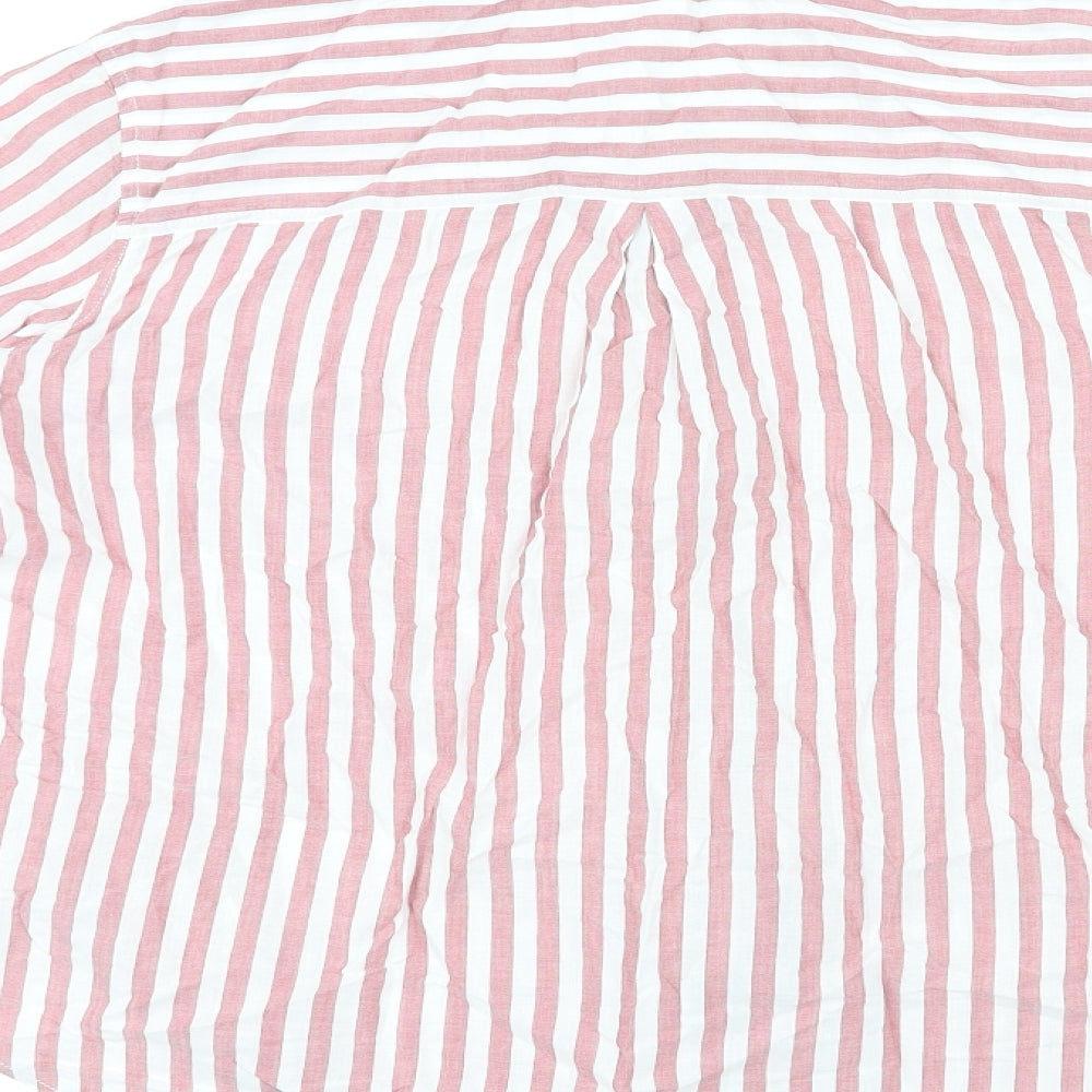 H&M Womens Pink Striped Cotton Basic Button-Up Size 10 Collared