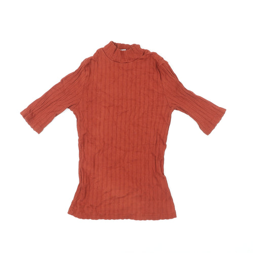 New Look Womens Orange Cotton Basic T-Shirt Size 10 High Neck