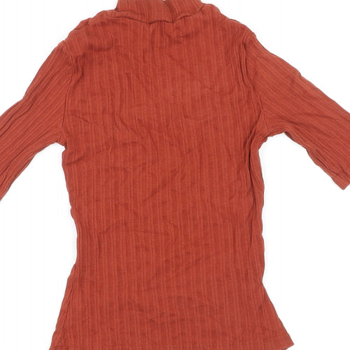 New Look Womens Orange Cotton Basic T-Shirt Size 10 High Neck
