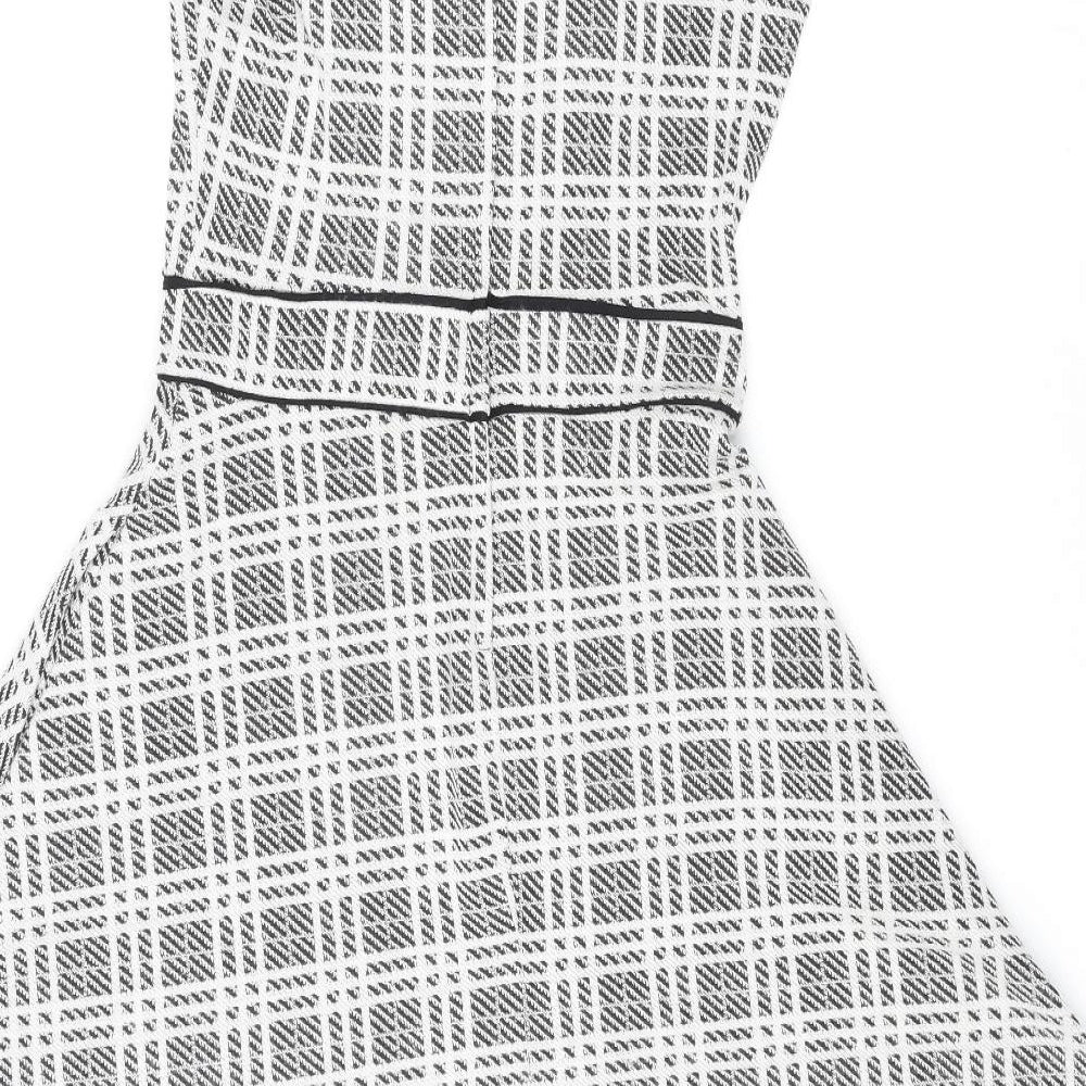 Dorothy Perkins Womens Multicoloured Check Polyester Skater Dress Size 6 Square Neck Zip
