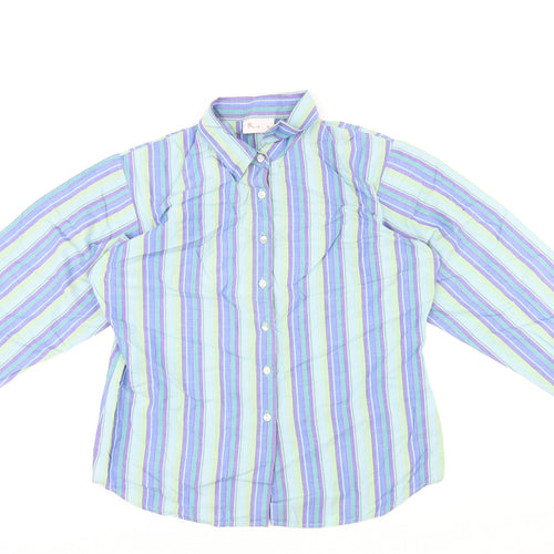 BHS Womens Multicoloured Striped Cotton Basic Button-Up Size 16 Collared