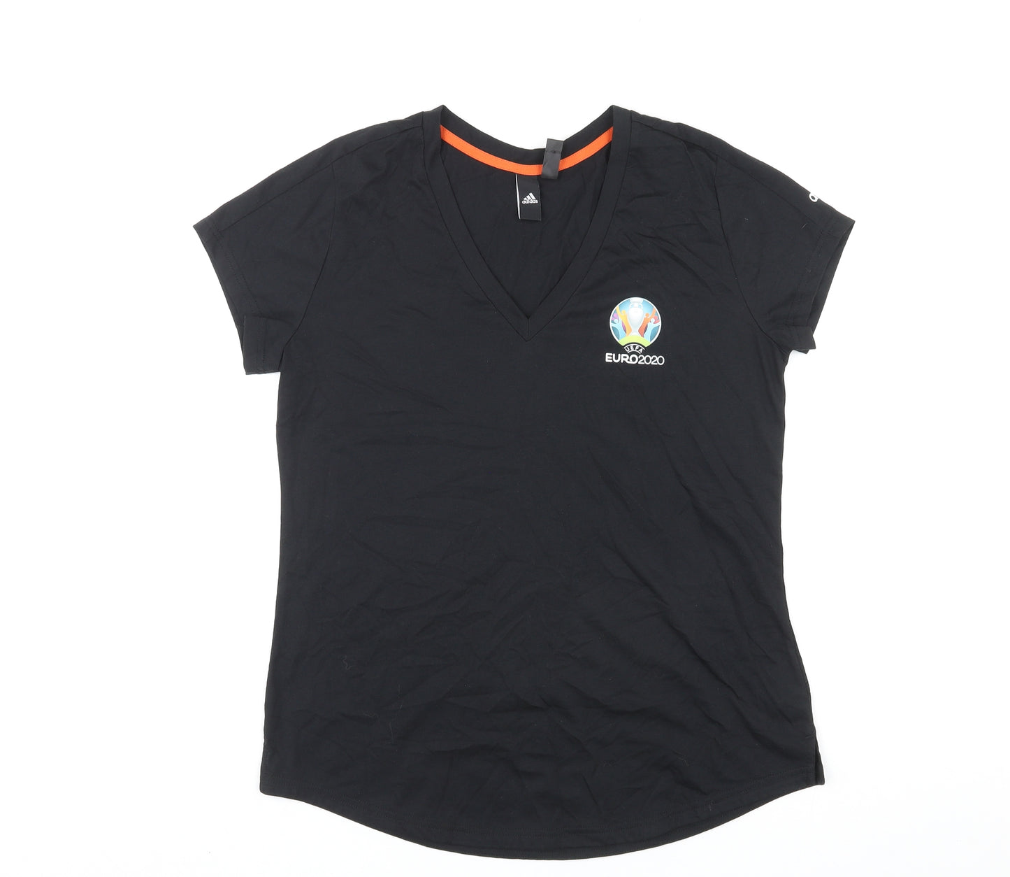 adidas Womens Black Polyester Basic T-Shirt Size L V-Neck - Euro 2020, UEFA