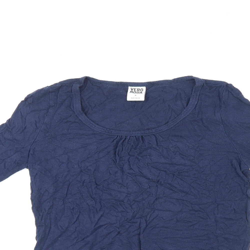 VERO MODA Womens Blue Polyester Basic T-Shirt Size M Round Neck