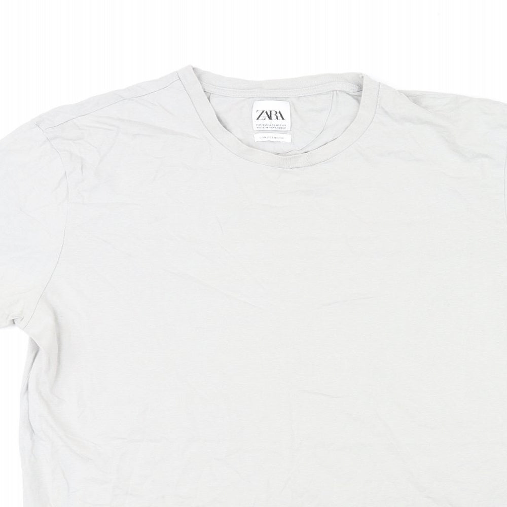 Zara Mens Grey Cotton T-Shirt Size XL Crew Neck