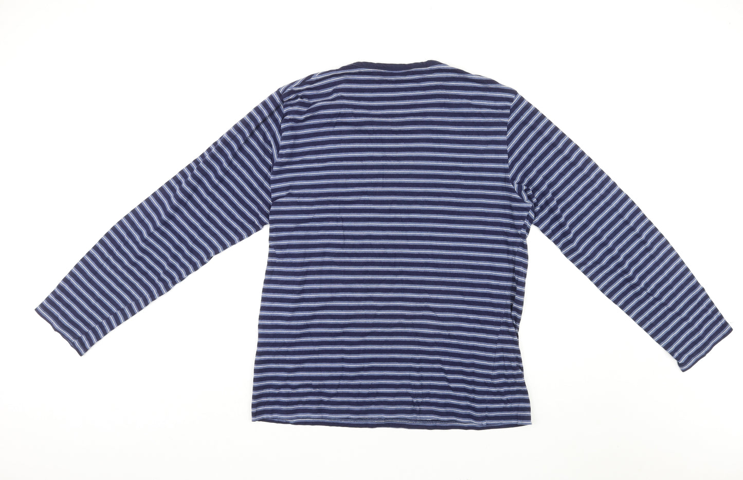 Tom Franks Mens Blue Striped Cotton T-Shirt Size XL Round Neck