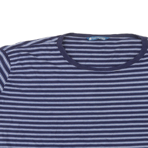 Tom Franks Mens Blue Striped Cotton T-Shirt Size XL Round Neck