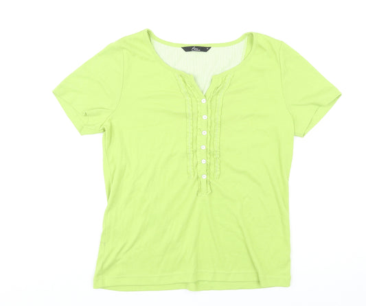 BM Casual Womens Green Polyester Basic T-Shirt Size M Round Neck