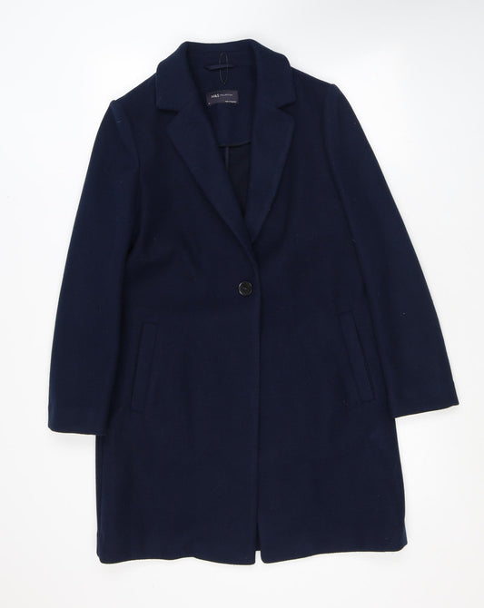 Marks and Spencer Womens Blue Overcoat Coat Size 12 Button