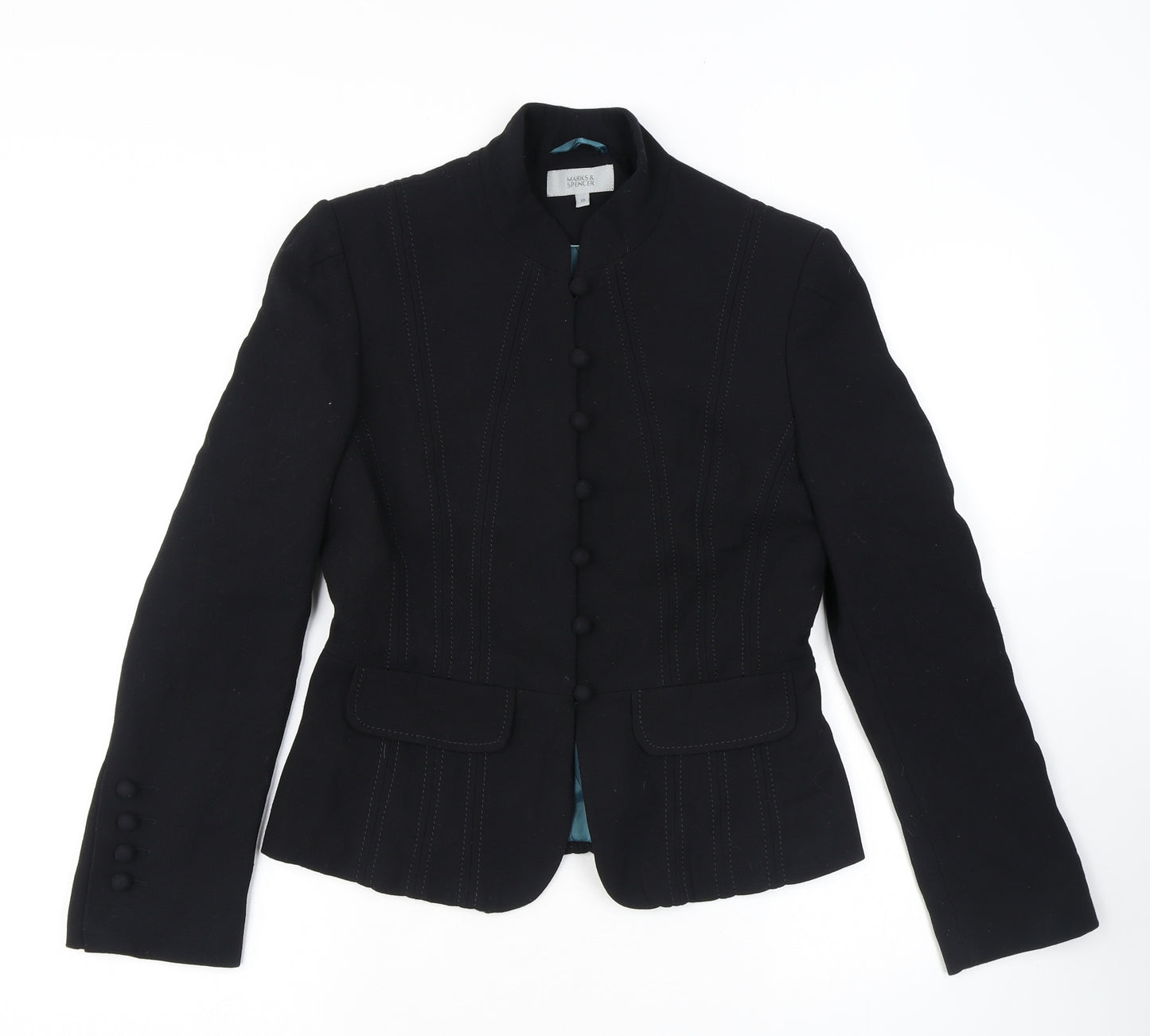 Marks and Spencer Womens Black Polka Dot Polyester Jacket Suit Jacket Size 12 - 7 Button Front