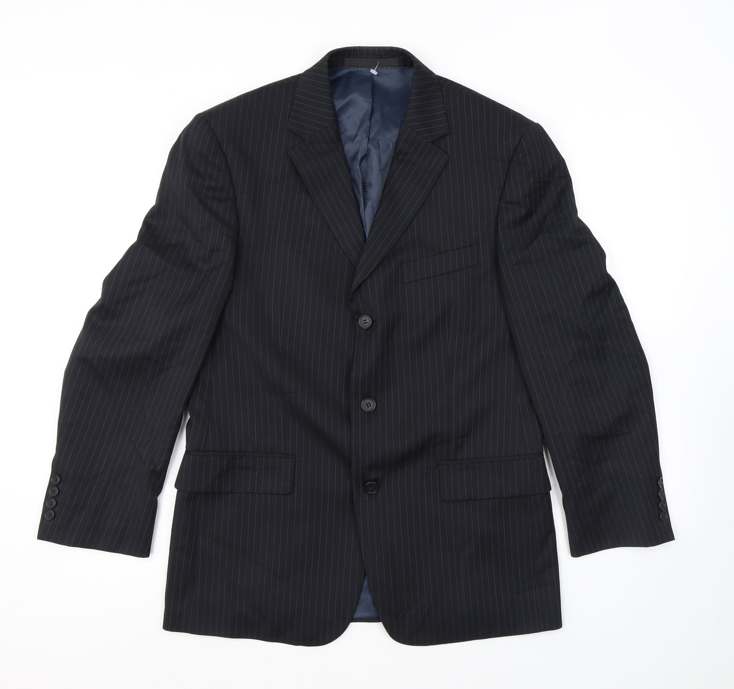 Marks and Spencer Mens Black Striped Wool Jacket Suit Jacket Size 38 Regular