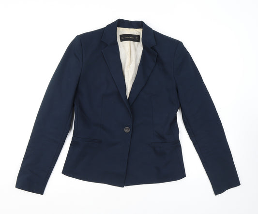 Zara Womens Blue Cotton Jacket Blazer Size L