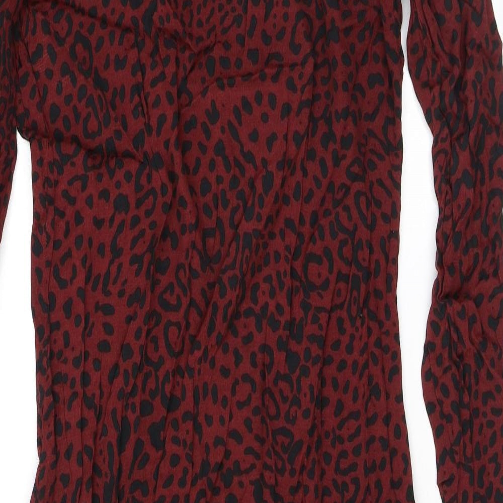 Hush Womens Red Animal Print Viscose Shift Size 8 Round Neck Button