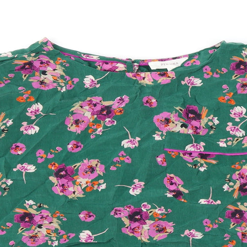 Per Una Womens Green Floral Cupro Basic Blouse Size 14 Round Neck