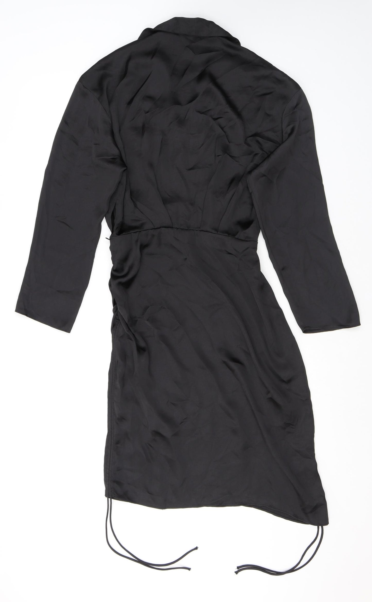 Zara Womens Black Polyester Shirt Dress Size S Collared Pullover - Drawstring Detail