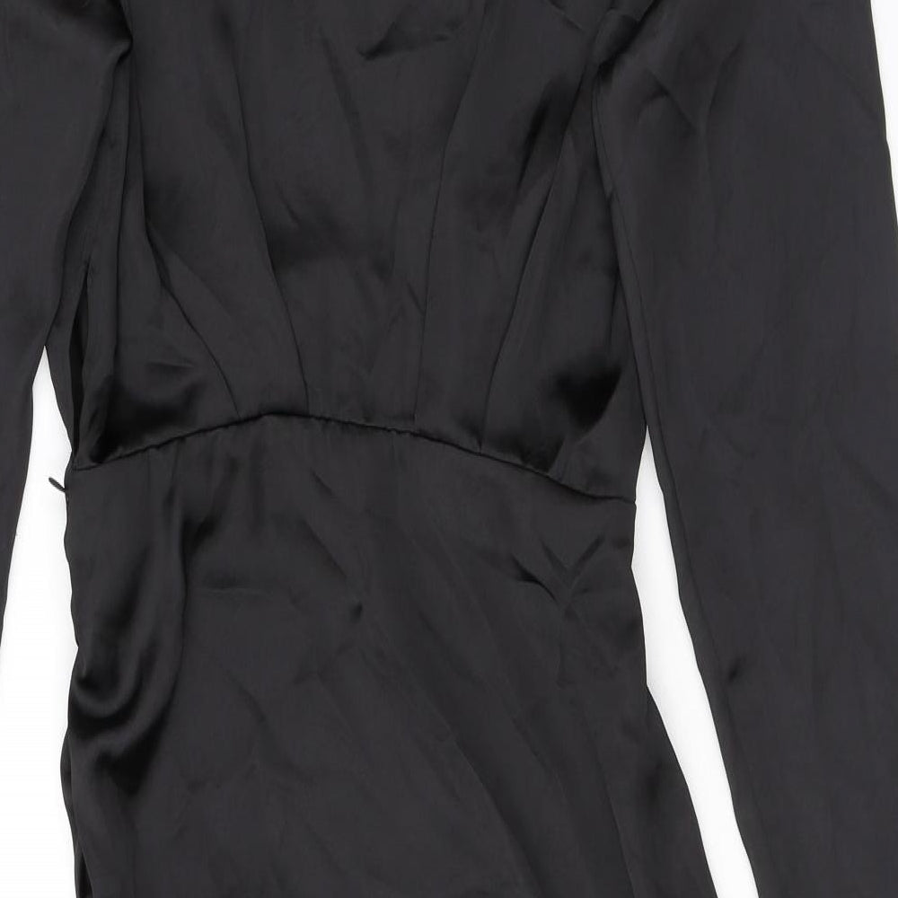 Zara Womens Black Polyester Shirt Dress Size S Collared Pullover - Drawstring Detail