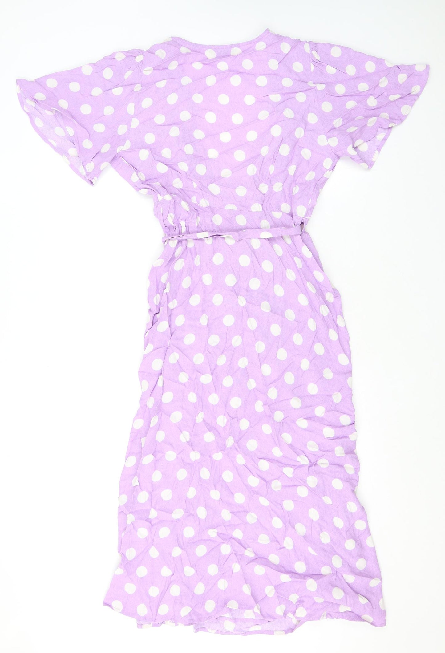 Marks and Spencer Womens Purple Polka Dot Viscose Wrap Dress Size 8 V-Neck Tie