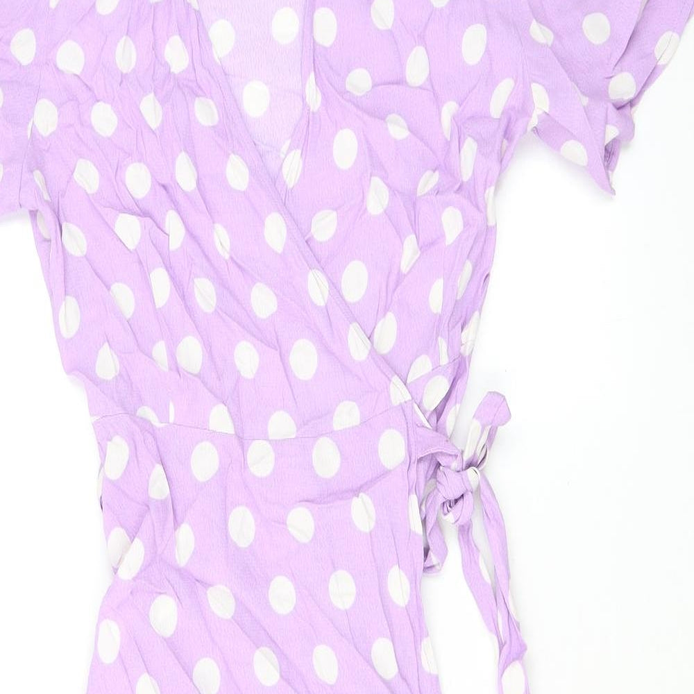 Marks and Spencer Womens Purple Polka Dot Viscose Wrap Dress Size 8 V-Neck Tie